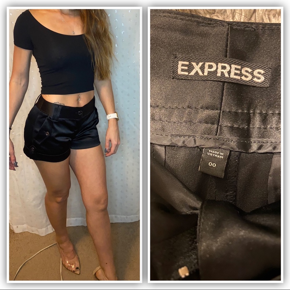 Express Black Satin Dress Shorts.